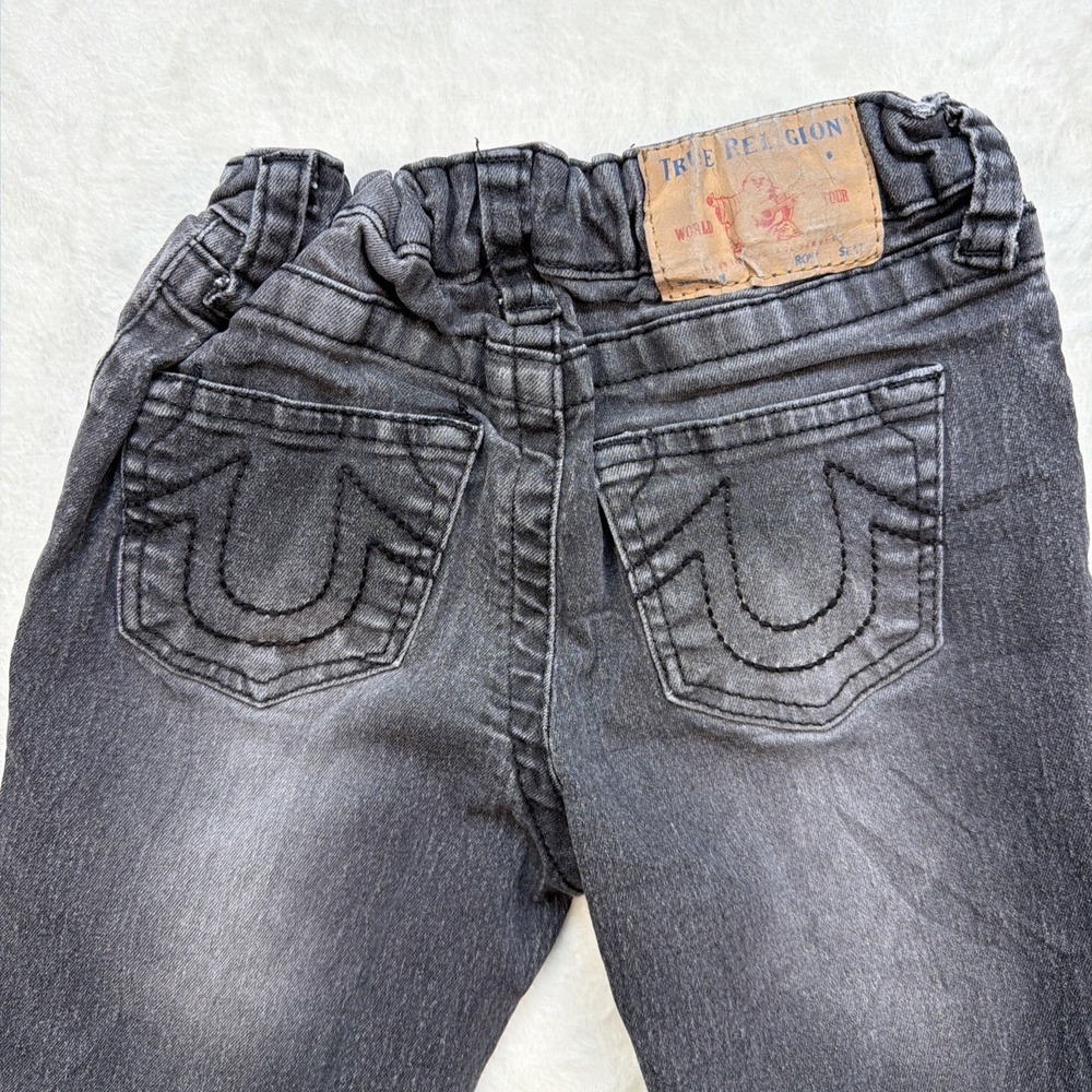 True Religion Geno Jeans Kids Boys 7 Black‎ Gray Slim Straight Stretch Denim
